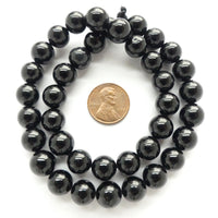 Black Tourmaline, Round, 10mm on 16" Strands
