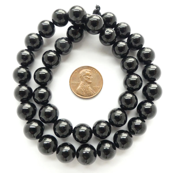 Black Tourmaline, Round, 10mm on 16" Strands