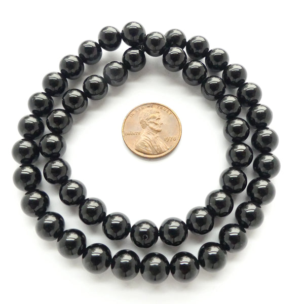 Black Tourmaline, Round, 8mm on 16" Strands