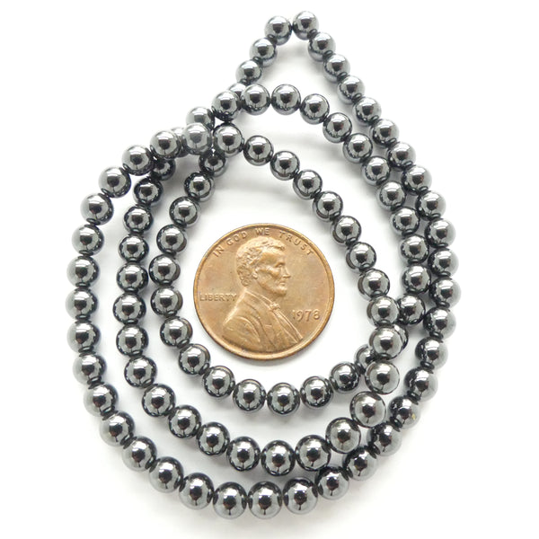 Hematite, 4mm Round on 16-inch strands