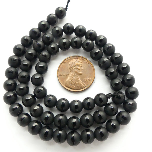 Black Onyx, Round, Matte Excpet for Equatorial Belt, 6mm on 16" Strands