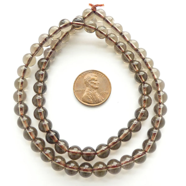Smoky Quartz, 6mm Round on 16-inch strands