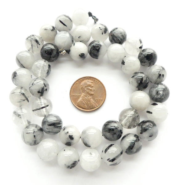 Tourmalined Quartz, Round 10mm on 16-inch Strands