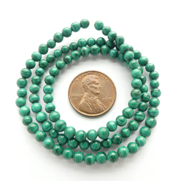 Malachite, Round 4mm on 16-inch Strands
