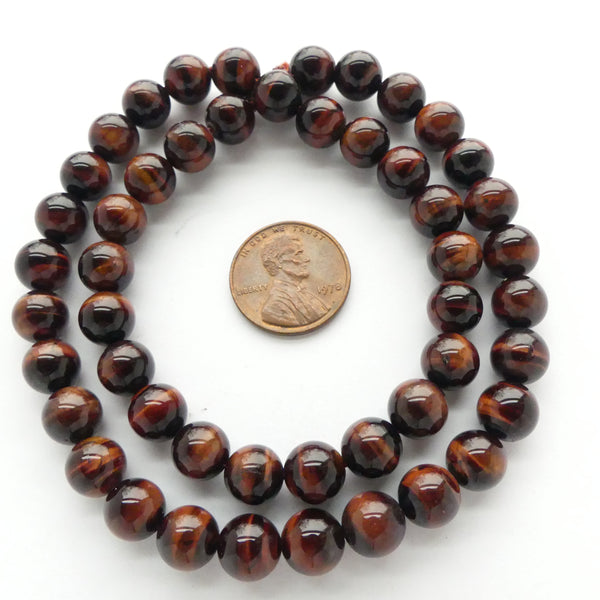 Red Tiger Eye, Round 8mm Beads on 16-inch Strands