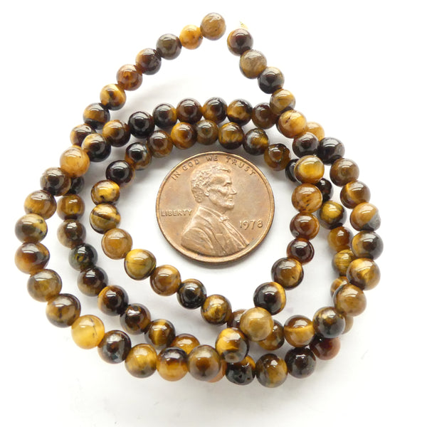 Tiger Eye, Round 4mm Beads on 16-inch Strands