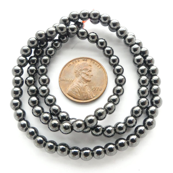 Hematite, Magnetic,  Round 4mm Beads on 16-inch Strands