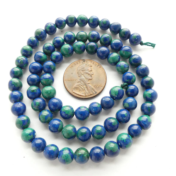 Azurite, 6mm Round on 16-inch Strands