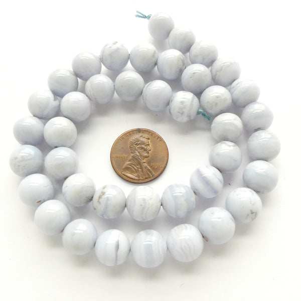Blue Lace Agate, Round, 10mm Beads on 16-inch Strands