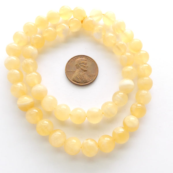 Yellow Calcite, Round 8mm on 16-inch Strands
