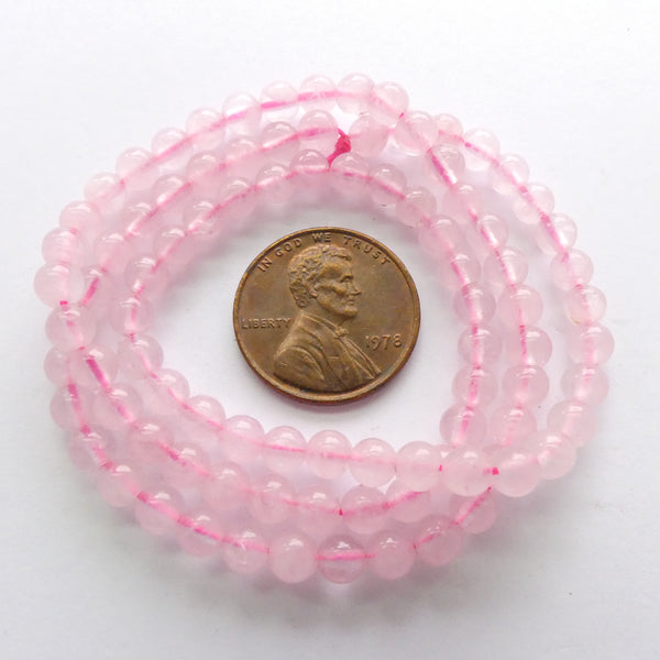 Rose Quartz, 4mm Round Beads on 16-inch Strands