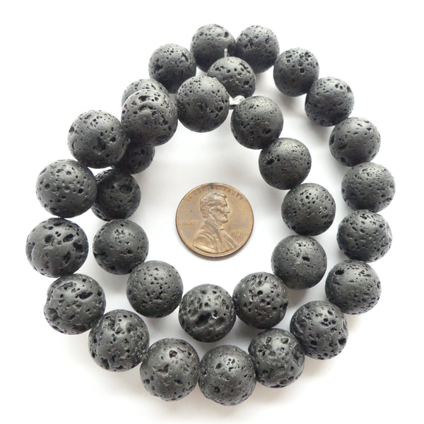 Lava Stone, Black, 12mm on 16" Strands