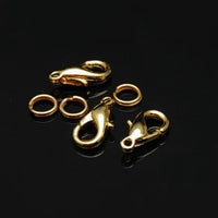 Clasp, Gold Tone, Lobster with Split Rings, 15mm, Set of 3