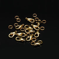 Clasp, Gold Tone, Lobster with Split Rings, 15mm, Set of 12