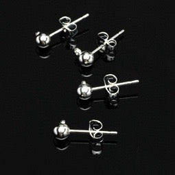 Packaged Findings, Silver Tone, Earposts with 3mm Ball and Nuts, Pkg 4