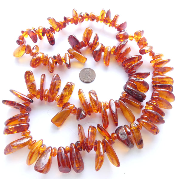 Amber Baltic, Tabular Beads and Rondelles/Small Nuggets on 30-inch Strand