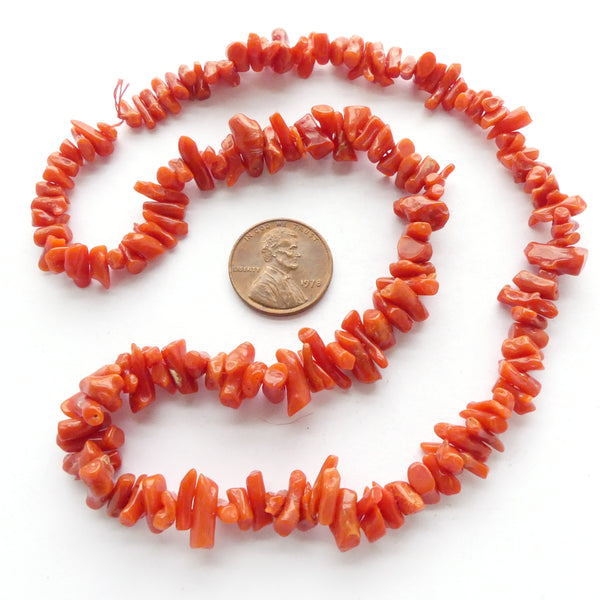 Coral, Mediterranean, Red-Orange Small Branches on 17-inch Strand