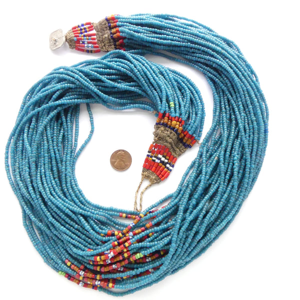 Naga Necklace, 38 Strands of Antique European Seed Beads, 32 Inches