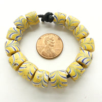 Yellow Antique Venetian Lampwork, Rare Matched Set of 14 Feathered Beads