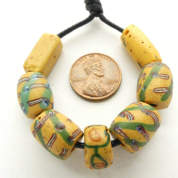 Lampwork,  Antique Venetian Yellow, Set of 7 Beads