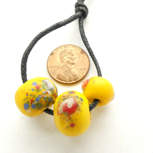 Lampwork,  Antique Venetian Yellow "Crumb" Trade Beads, Set of 3