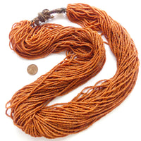 Hank of Orange Seed Beads, Antique, 56 Strands, Each about 32" Long