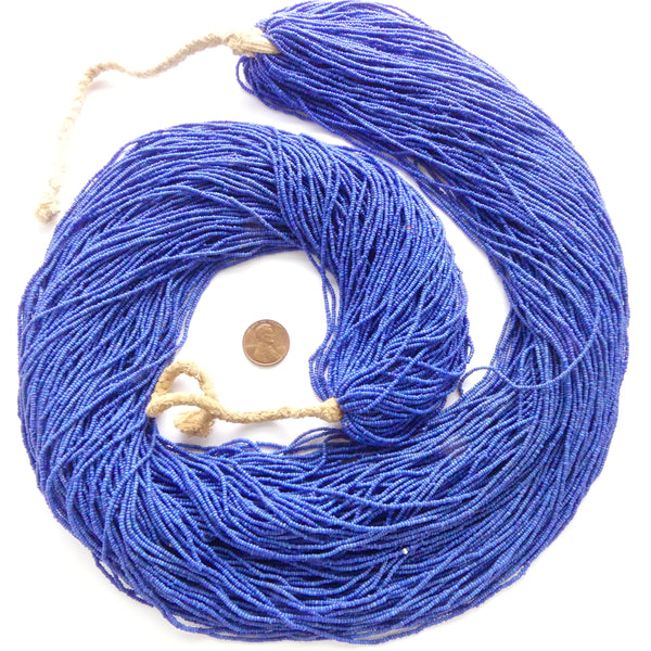 Huge Hank of Lapis Blue Tiny Seed Beads, 147 Strands, Each about 30" long