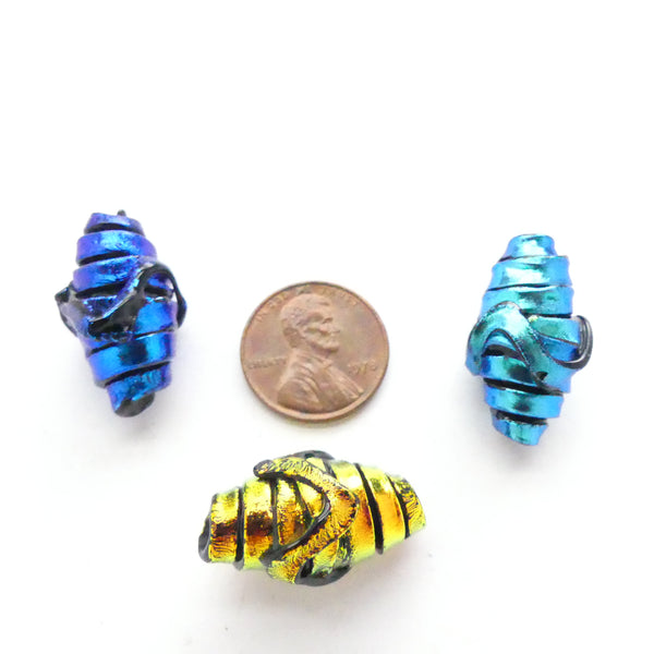 Dichroic Beads by Rene Roberts, Wrapped Bicones, 25x15, Set of 3
