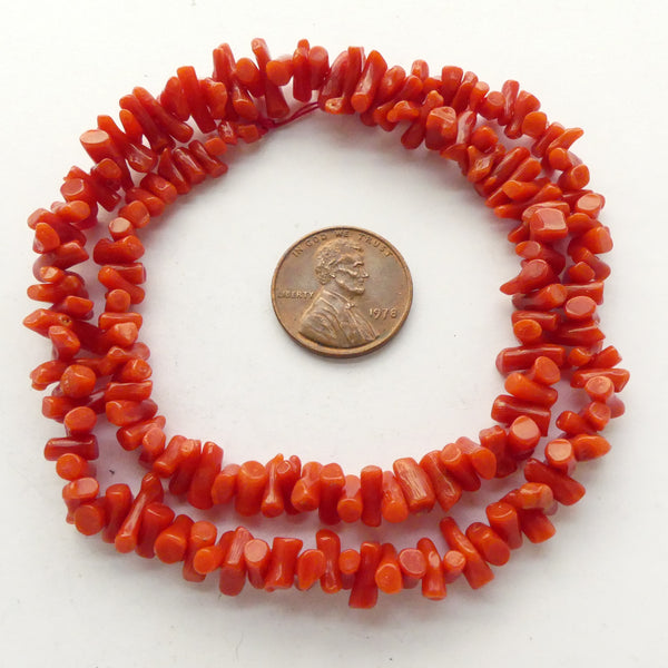 Coral, Mediterranean, Red-Orange Small Branches, 16-inch Strand