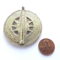 Brass,  African Inspired Round Pendant with Star Design, 50mm diameter