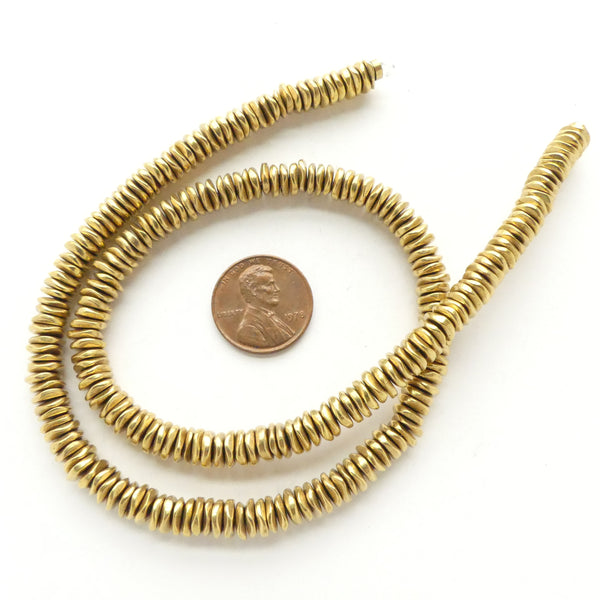Brass, Potato Chips, 6mm Diameter on 16-inch Strands