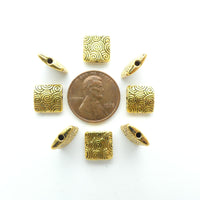 Cast Gold-tone Square with Deco Spirals, 10mm, Set of 8