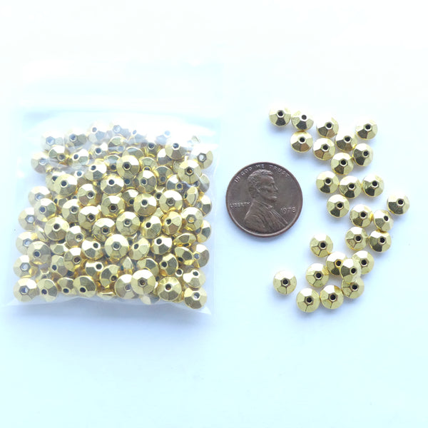 Cast Gold-tone Faceted Rondelles, 3x6mm, Pkg of 30 grams