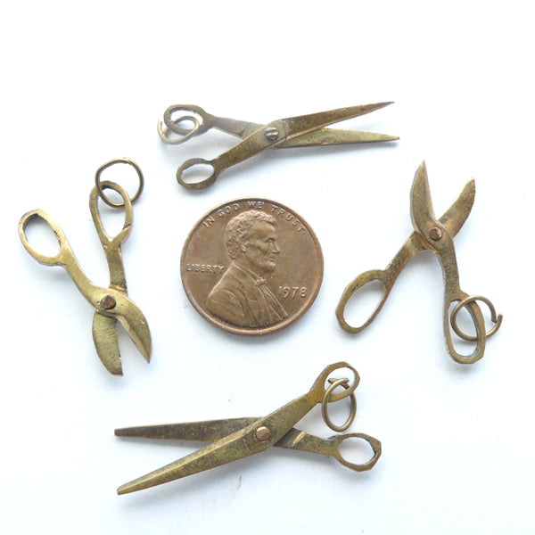 Brass, Mini Shears and Scissors, Vintage from the 1950s, Set of 4