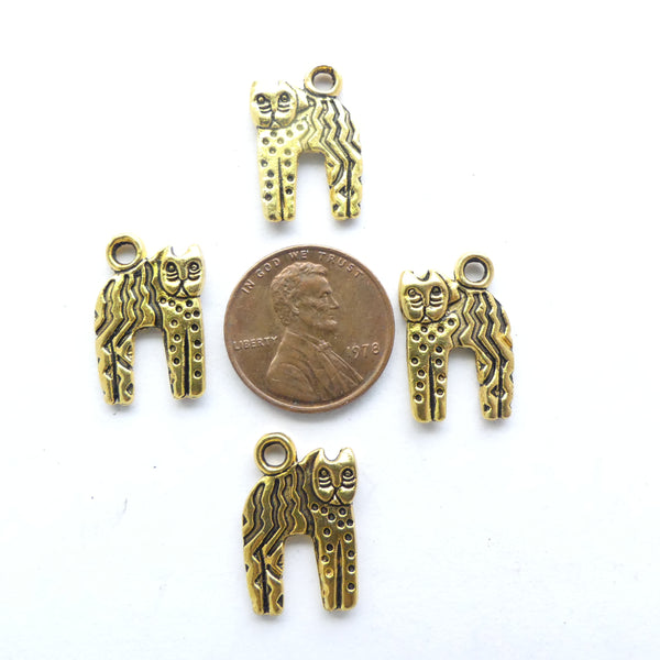 Cast Gold-tone Plated Cat, 17x12mm, Set of 4