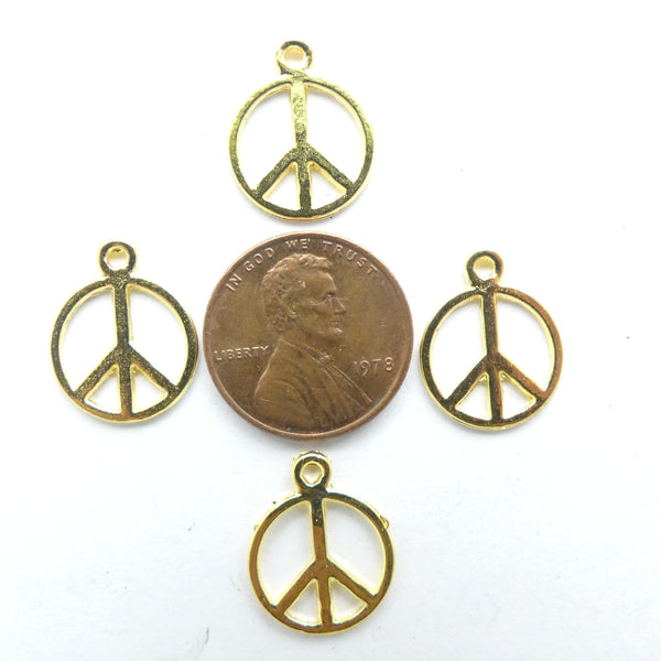 Cast Gold-tone plated Peace Signs 15mm, Set of 20