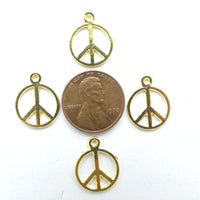 Cast Gold-tone plated Peace Signs 15mm, Set of 20