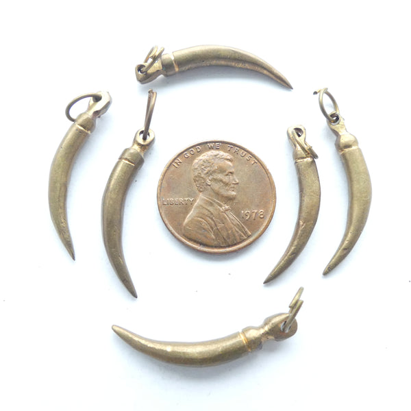 Brass, Mini Cornicello Charm, Vintage 1950s, Set of 6