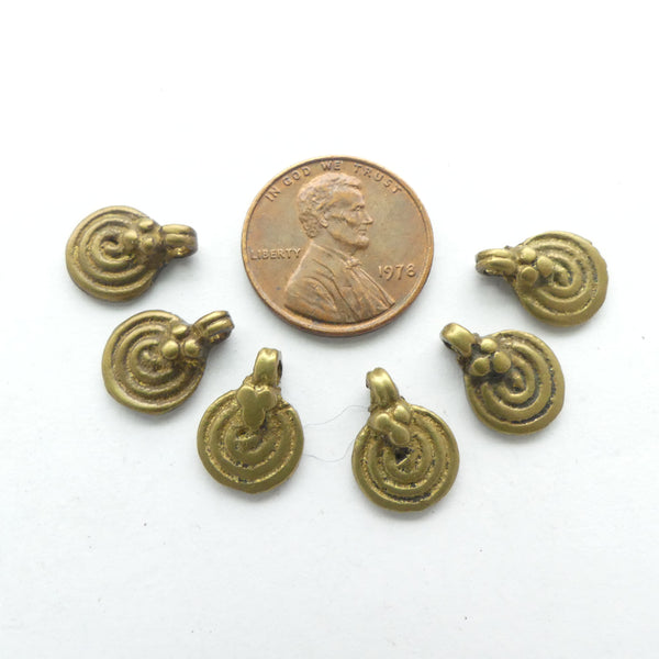 Brass, Mini Spiral Design Indian Pendants, 13mm, Set of 6
