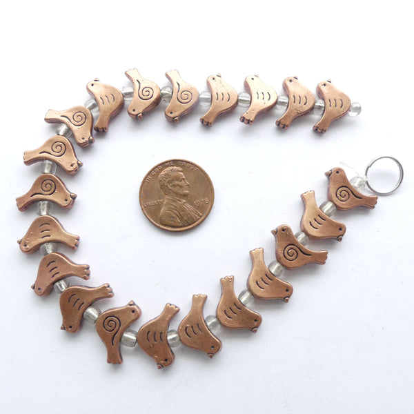 Copper Birds, Set of 21, 5x15mm