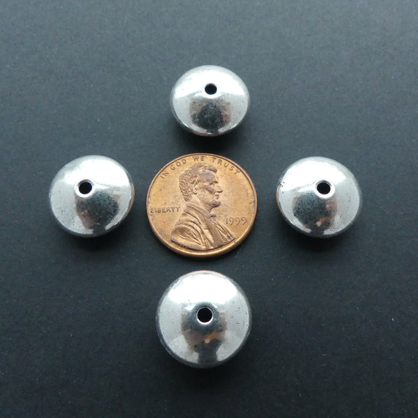 Cast, White Metal Large Rondelles 7x14mm, Set of 4