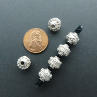 Indian Sterling Silver Round Beads with Granulated Belt, 9x9mm Diameter