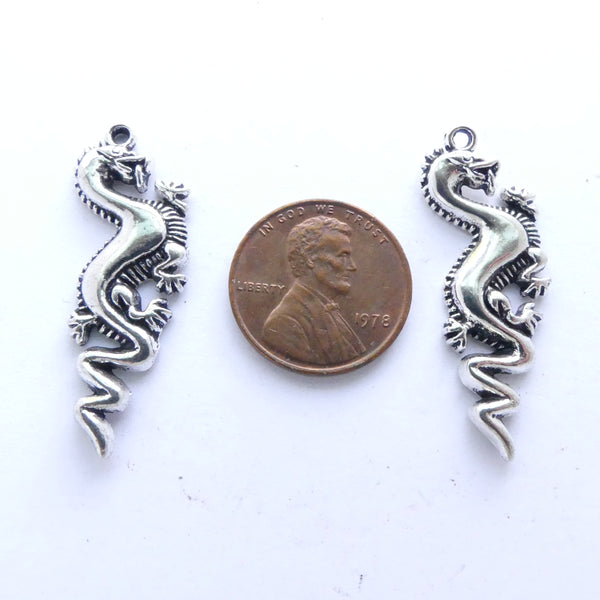 Cast, Silver-Tone Dragons, 35mm, Set of 2