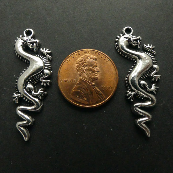 Cast, Silver-Tone Dragons, 35mm, Set of 2