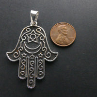 Hamsa/Hand of Fatima Pendants, Silver, 55mm long including bail