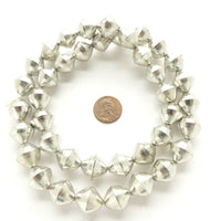 Silvery White Metal Bi-Cones 15x15mm on Strands of 40 Beads