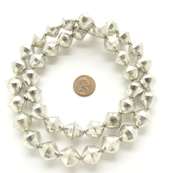 Silvery White Metal Bi-Cones 15x15mm on Strands of 40 Beads