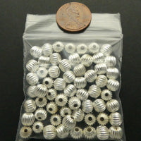 Silver-Plated Corrugated Beads, Round 6mm, Packages of 60