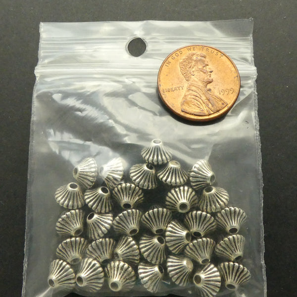 SilverTone Antique Finish Fluted Metalized Beads, Bicone 6mm, Packages of 30