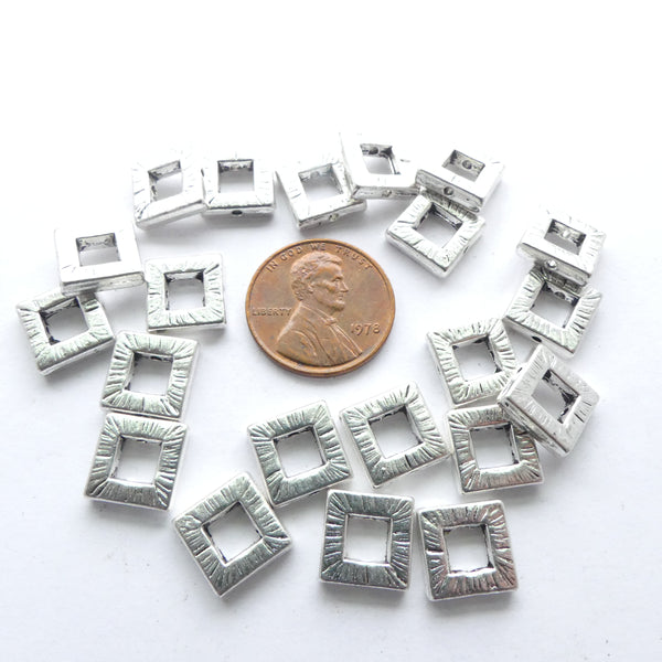 Cast Silver-tone Square Frame Beads, 10x3mm, Set of 8